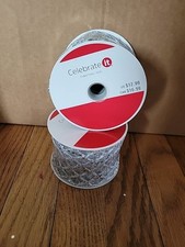 Wired Ribbon Silver Tinsel Mesh Holiday Stretch Gift Bow 2.5x18ft 2x