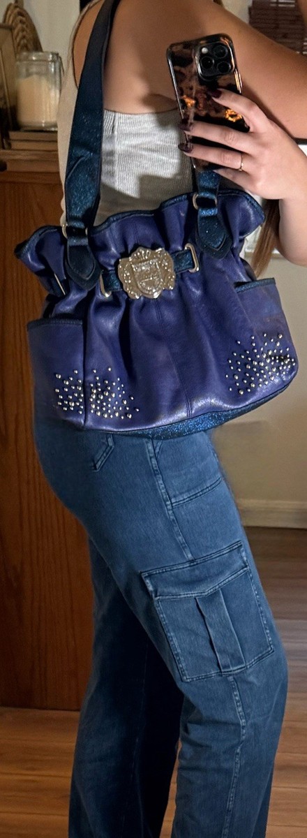 Vintage Y2K Kathy Van Zeeland Studded Blue Shoulder Bag Purse