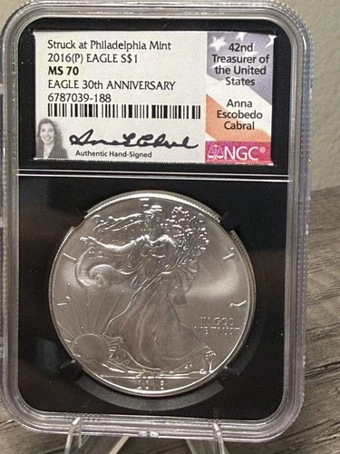2016(P) SILVER EAGLE NGC MS70 STRUCK AT PHILADELPHIA 30TH ANNIVERSARY Signed