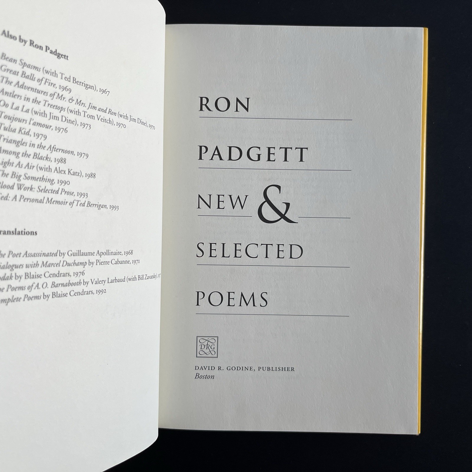 New and Selected Poems by Ron Padgett 1995 First Edition 1st HC Joe Brainard DJ
