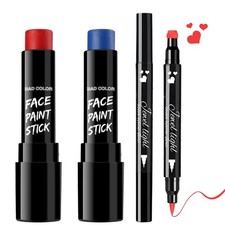 BADCOLOR 3PCS Red Blue Face Body Paint Stick Makeup for Harley/Joker Harley
