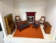1:12 Dollhouse Miniature Living Room Lot Wooden Fireplace Sofa 3 Chairs Chest