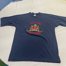 Vintage Amsterdam Holland Single Stitch Shirt Men’s Medium Embroidered Navy Blue