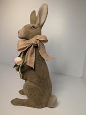 Vintage Flocked Bunny Easter w/Tulip Rabbit BIG BUNNY Large 17" Tall Fuzzy