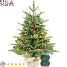 Pre-Lit 2ft Christmas Tree 50 LED Lights Realistic Pine Cones Indoor Decor New