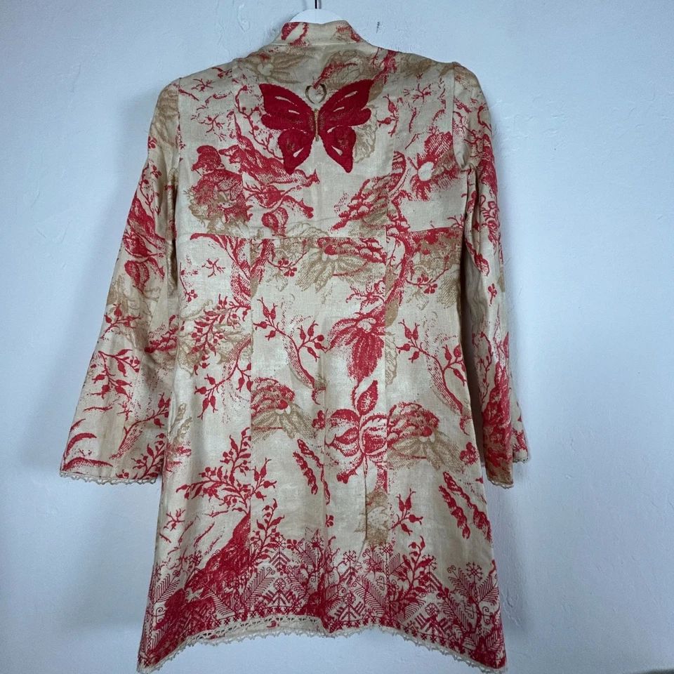 Sigrid Olsen Womens Floral 100% Linen Tunic Jacket Coat XS Red Beige Lightweight - Image 2 of 4