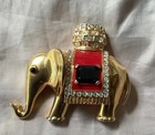 Vintage Ciner Elephant Rhinestones Brooch Enamel Gold Tone Maharaja Howdah MINT — photo 3
