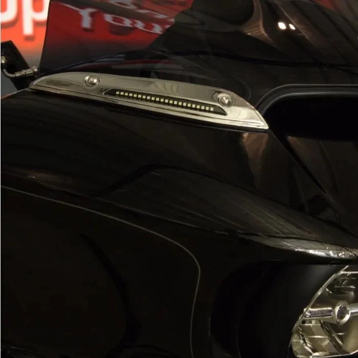 Custom Dynamics Chrome Windshield LED Trim Turn Signals Harley Road Glide 15-Up - Image 2 of 2