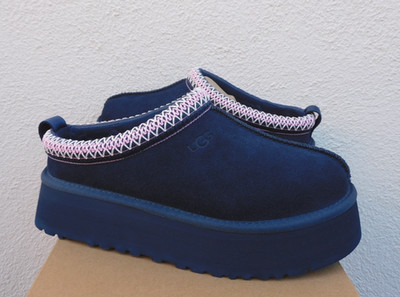 UGG TAZZ DARK INDIGO SUEDE/ SHEEPSKIN PLATFORM SLIPPERS SHOES, US 7/ EUR 38 ~NIB