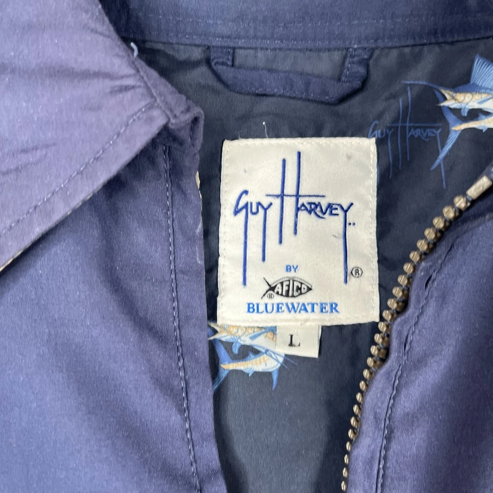 Chaqueta Guy Harvey Grande Azul Marino Estampado de Peces Cremallera Completa Azul Agua Para Hombres Foto 4 de 4