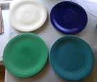 Vintage Fiestaware Set of 4 9.5" Plates in vintage colors (1930-1960)Blue,Green.