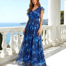 OASIS SZE 14 NAVY BLUE FLORAL MESH MAXI DRESS WEDDING RACES HOLIDAY PARTY CRUISE