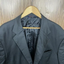 Stafford Super Suit Blazer Jacket Mens 54S Black Solid 100% Wool Two Buttons