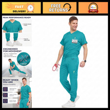 Men's Stretch V-Neck Scrub Set with 7-Pocket Joggers - 6 Colors Available