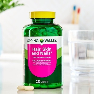 Spring Valley Hair Skin & Nails Caplets 240 Count Biotin Supplement