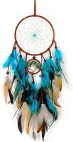 TraumfäNger Blauer Vintage Feder 60Cm Handgefertigt Wandbehang Wohnkultur