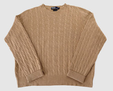 POLO RALPH LAUREN Men's Iconic Cashmere Cable-Knit Camel Sweater Quiet Luxury XL