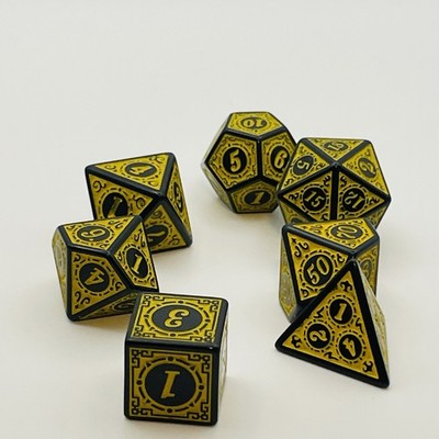 D&D Antique Yellow & Black 7 Dice Set Poly RPG  Dungeons Dragons AD&D