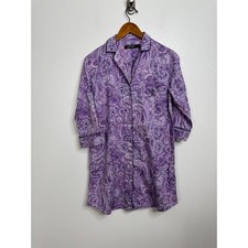 Lauren Ralph Lauren Purple Paisley Button Front Nightshirt Sleep Shirt Womens S