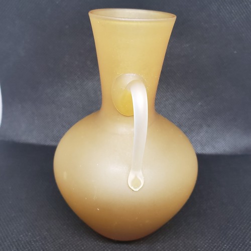 Vintage ENESCO Japan Satin Yellow Glass Bud Vase w/ Handle Urn Shape Mini 4.75" - Picture 2 of 9