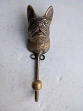 Vintage Solid Brass Bulldog Dog Head Wall Hoo...