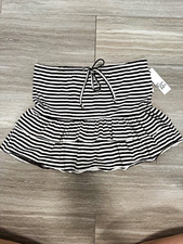Girls Black/White Striped Knit Cotton Ruffle Drawstring Skater Skort 14