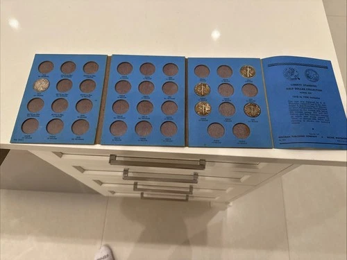 5 Coin Set Book Walking Liberty 1/2 Dollar Incomplete Silver 1916-1936 .50