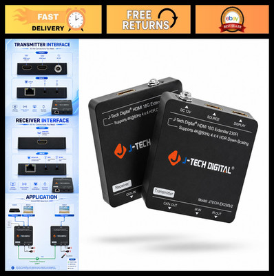 4K HDMI Extender Over Cat5e/6 Ethernet Cable, 230ft, PoC, HDR, Bi-Directional IR