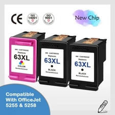 #63 XL New Chip Ink Cartridge for HP Officejet 5255 5258 4650 4657 4658  .