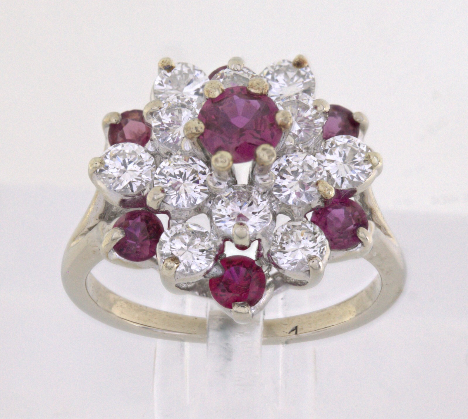 Ruby, Diamond, White Gold Cluster Ring - image 4