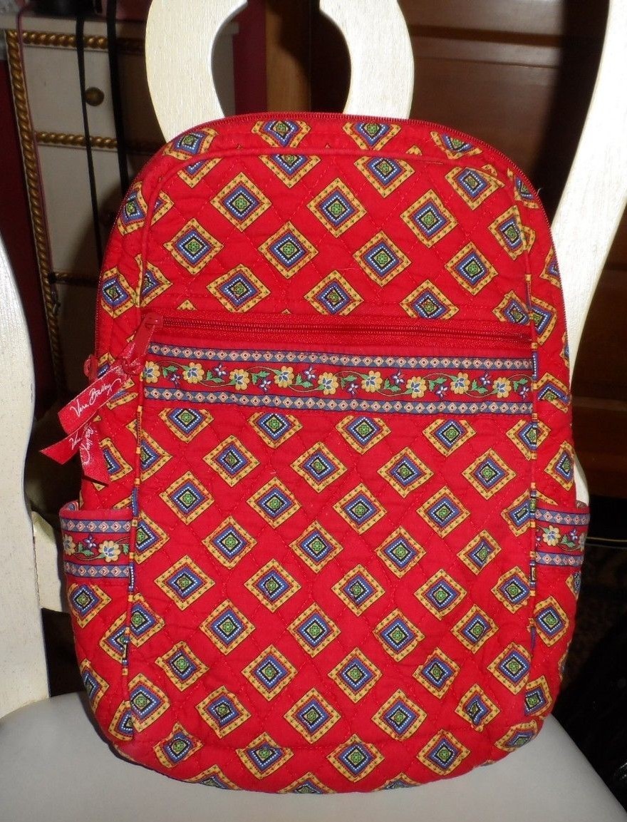 Vera Bradley backpack retired Villa Red pattern Gem