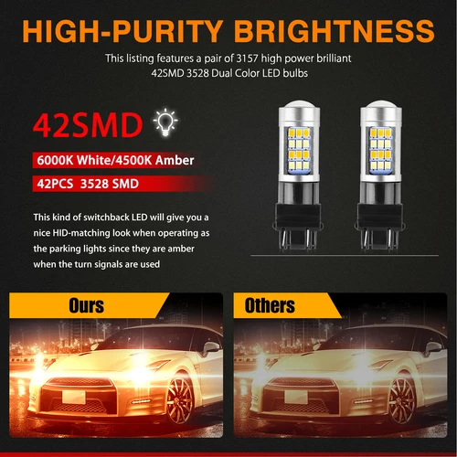 4X Error Free White/Amber 3157 LED DRL Switchback Turn Signal Parking Light Bulb - Picture 5 of 10
