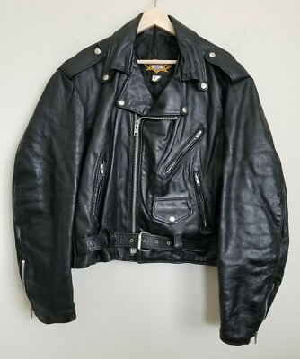 Universal Rider Moto Jacket Black Leather Zip Snaps Pockets Belt
