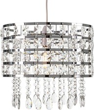 Giggi Clear Acrylic Diamante Crystal Pendant Cylinder Ceiling Light Shade Chrome