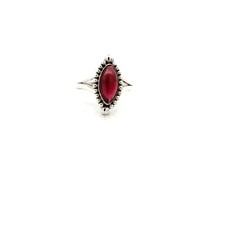 Sterling Silver Garnet Ring Size 7.25 Stone 6 x 12 mm