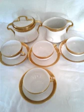 Haviland China matched SET ~ 1 Cream, Sugar Bowl and Lid, 4 cups, 4 Saucers 