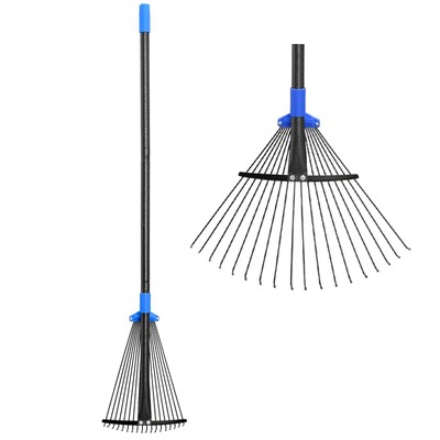 Adjustable Metal Leaf Rake Expandable 8-17'' Head Long Handle for Gardening