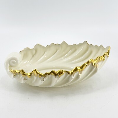 Lenox USA China Ivory Acanthus Gold Trim Rolled Leaf Shell Bowl Candy Dish