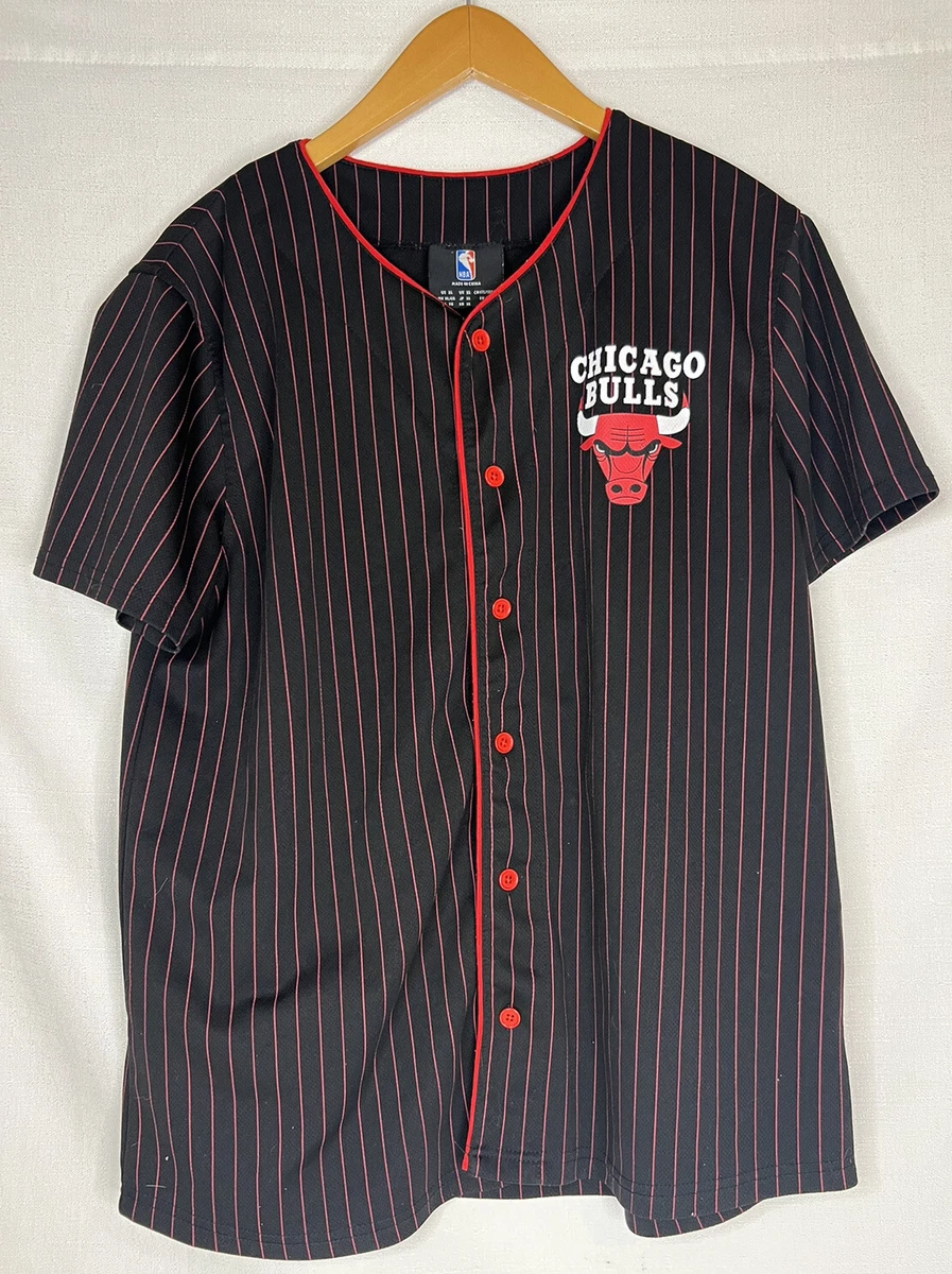 Chicago Bulls NBA Button Down Shirt Black Red Striped Men's