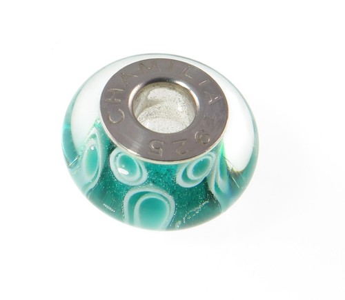 Chamilia 925 sterling silver TEAL GREEN BLUE BOHEMIAN CRUSH Murano charm bead - Picture 8 of 12