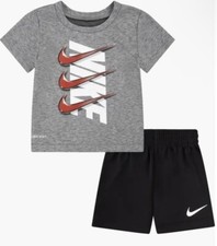Nike Boy 2 Piece DRI-FIT T-Shirt  Shorts Set Gray, Black, Red  White 