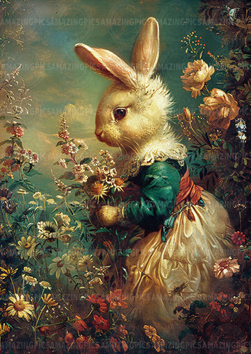 Victorian Bunny Art Print Whimsical Rabbit in Dress Cottagecore