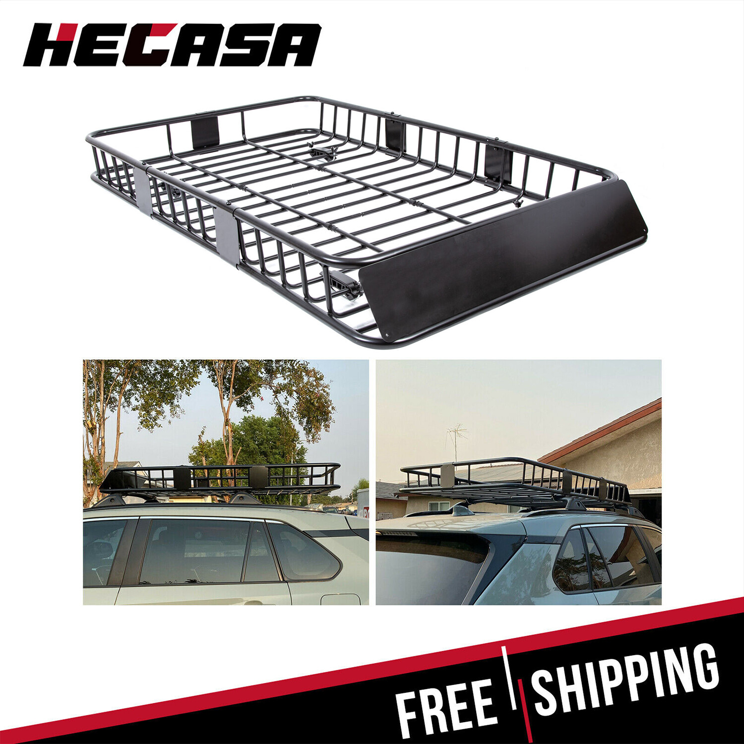 64" Universal Black Roof Rack Cargo Carrier w/ Extension Luggage Hold