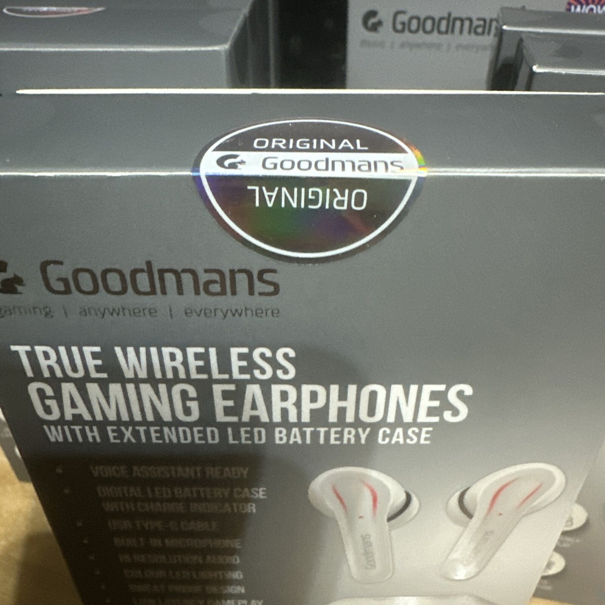 Goodmans True Wireless Gaming Earphones LED Battery Case Pc/Laptop
