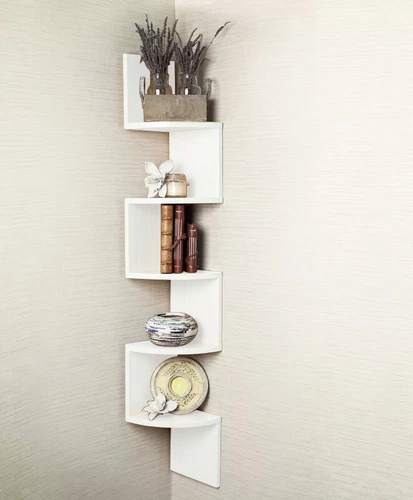 Eckregal Wandregal Bücherregal 3/5 Ebenen Küchenregal Hängeregal Holz Weiß - Bild 18 von 19