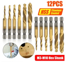 12Pcs HSS Titanium Coated Twist Drill Bit Set M3-M10 Hex Shank For Wood Metal
