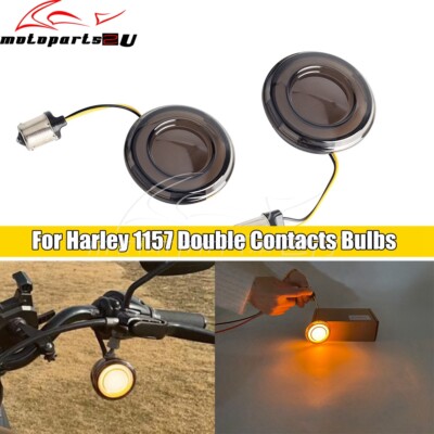 Turn Signal Light Smoke Lens w/ Amber Bulb For Harley 1156 Contacts Bulbs