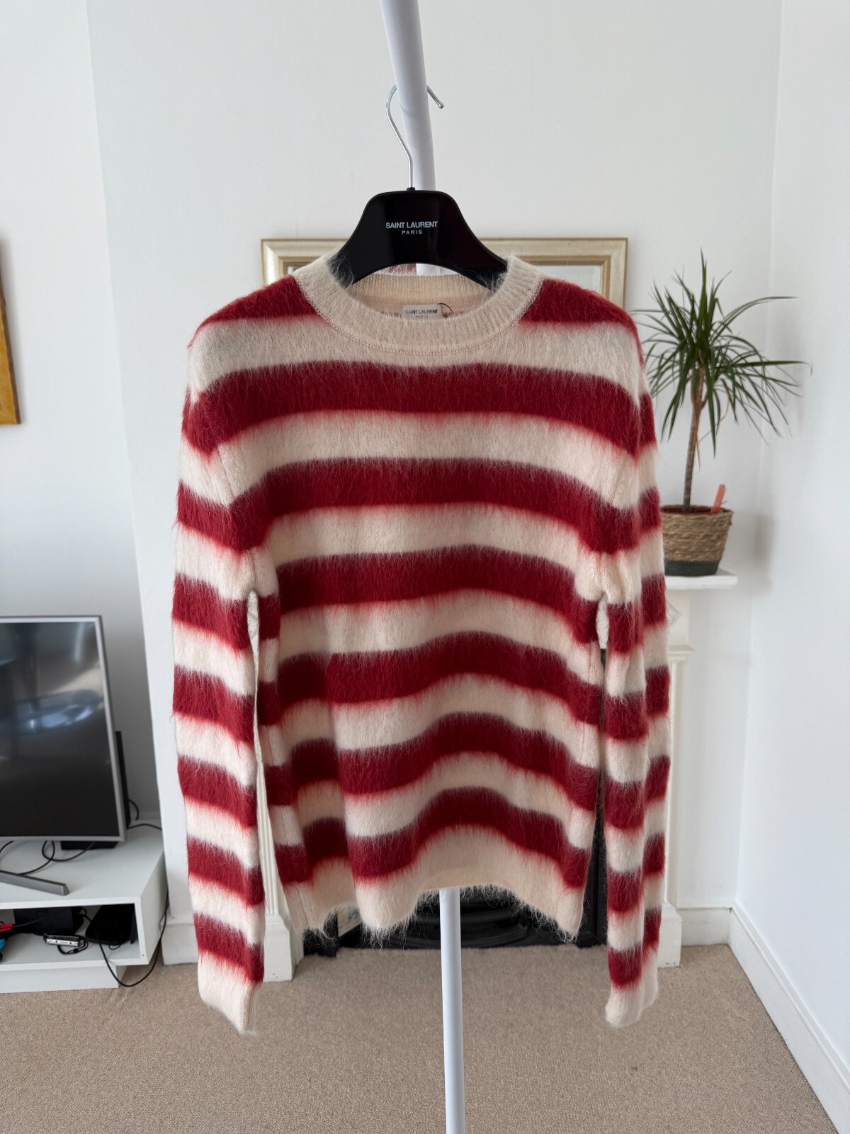 Maglione Saint Laurent rosso bianco a righe in mohair