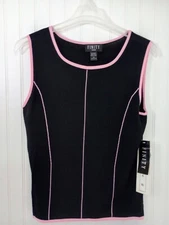 Finity Women's Sweater Black Pink Trim Size XL Sleeveless NWT LIghtweight