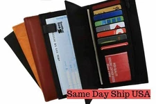 Genuine Leather Checkbook Cover Wallet Organizer W/ Credit Card Holder Unisex
